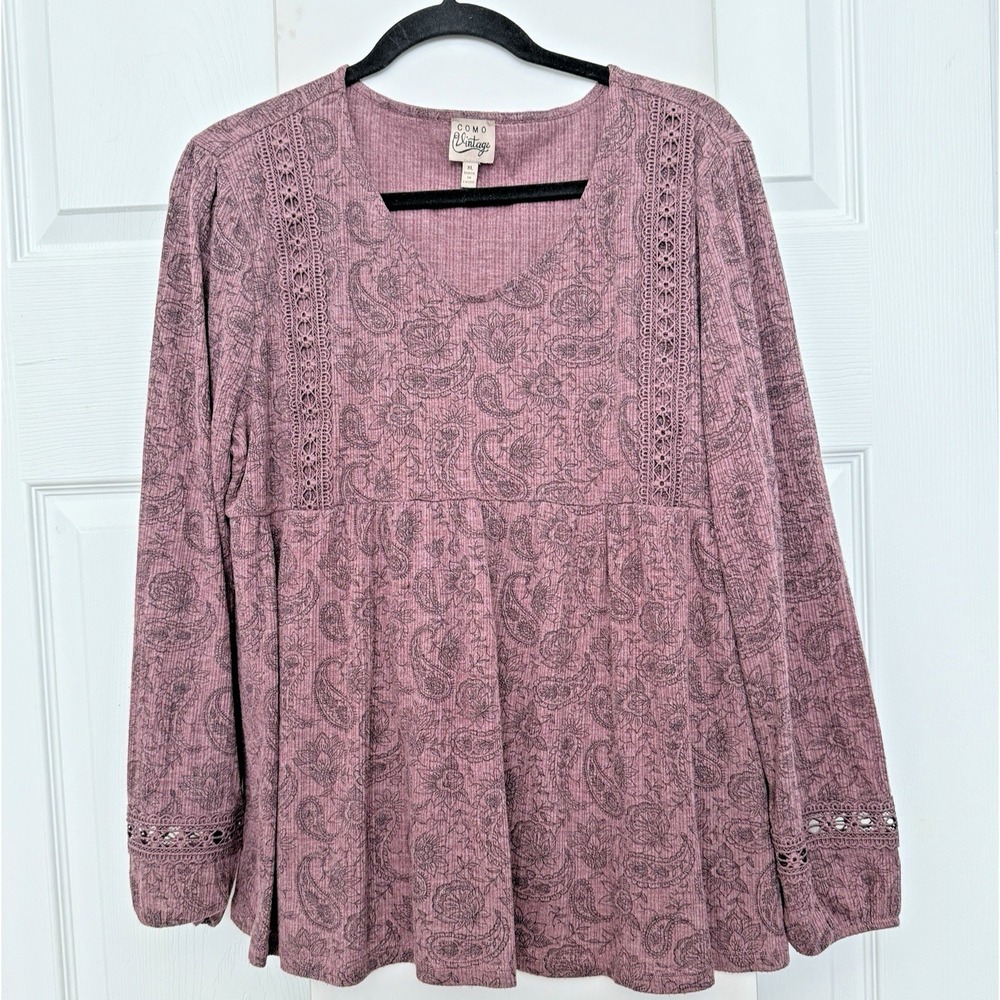 SOHO Vintage Women's Long-Sleeve Paisley Blouse in Mauve